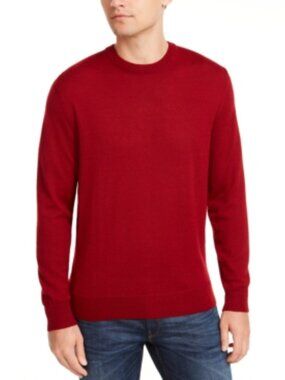 Club Room Men's Solid Crew Neck Merino Wool Blend Sweater, Cherry Size XXL | NWT